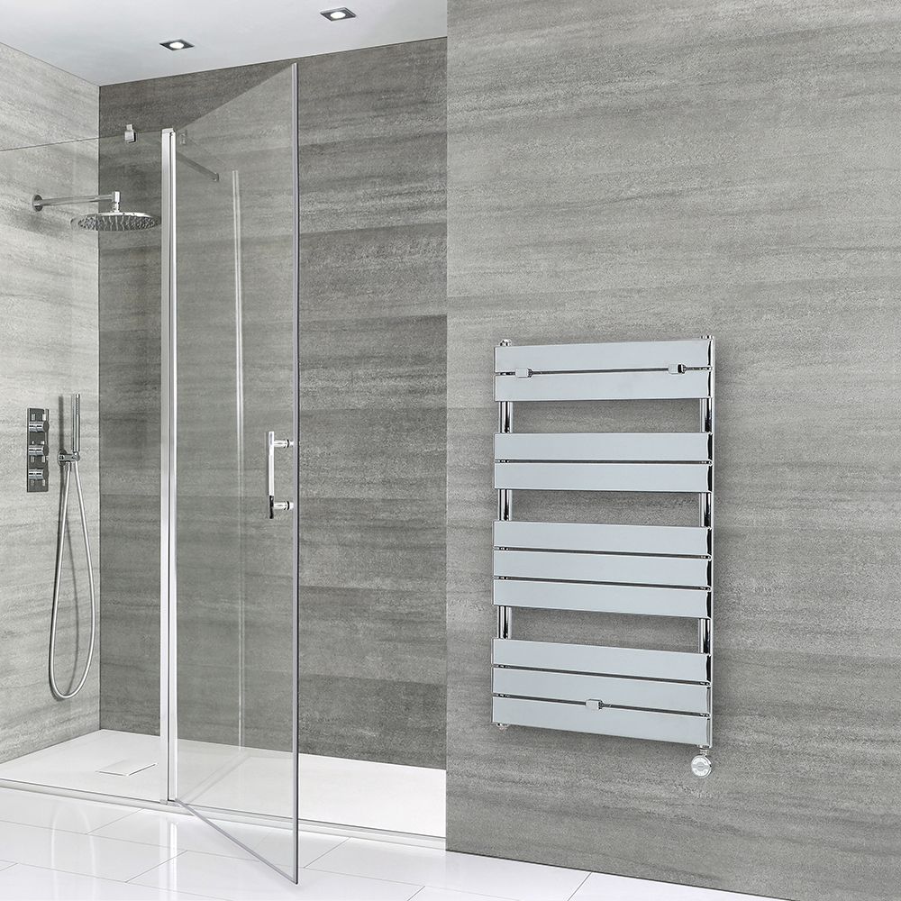 Milano Lustro Electric - Designer Chrome Flat Panel Heated Towel Rail - 1000mm x 600mm