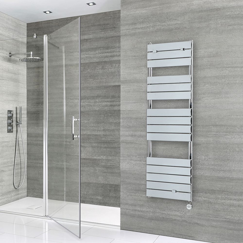 Milano Lustro Electric - Designer Chrome Flat Panel Heated Towel Rail - 1512mm x 450mm