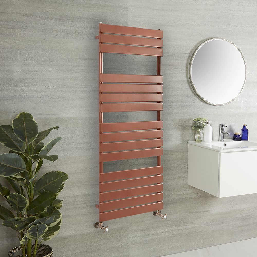 Milano Lustro - Designer Metallic Copper Flat Panel Heated Towel Rail - Choice of Size