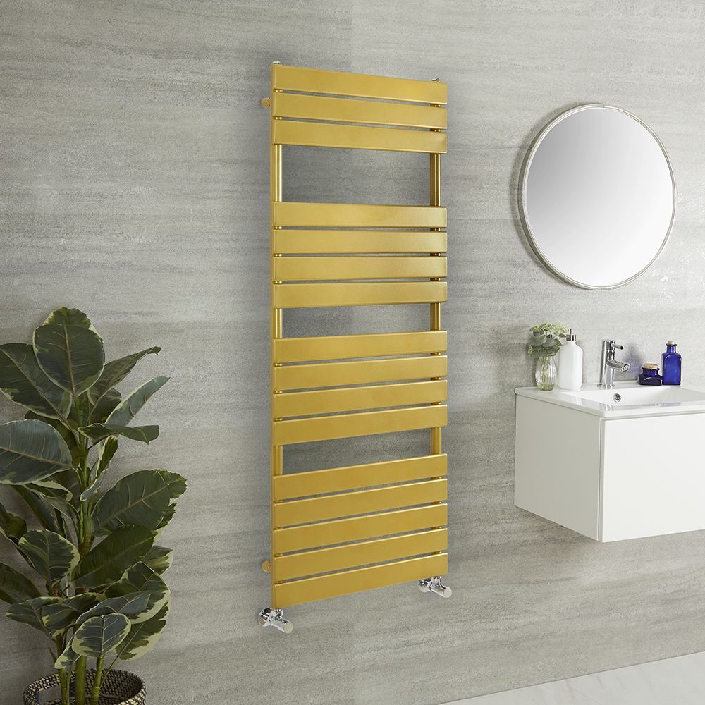 Milano Lustro - Designer Metallic Gold Flat Panel Heated Towel Rail - Various Sizes