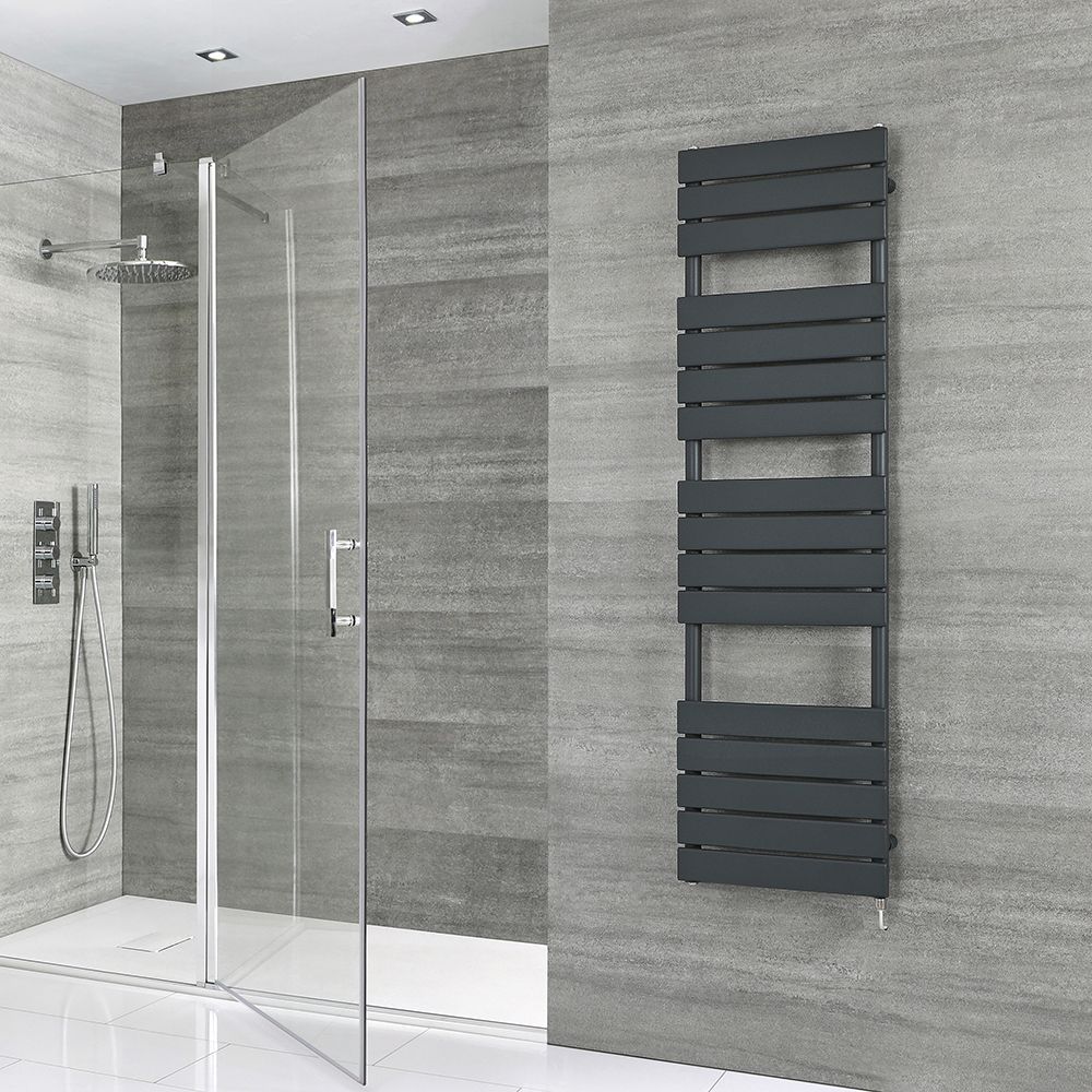 Milano Lustro Electric - Designer Anthracite Flat Panel Heated Towel Rail - Choice of Size, Heating Element and Cable Cover