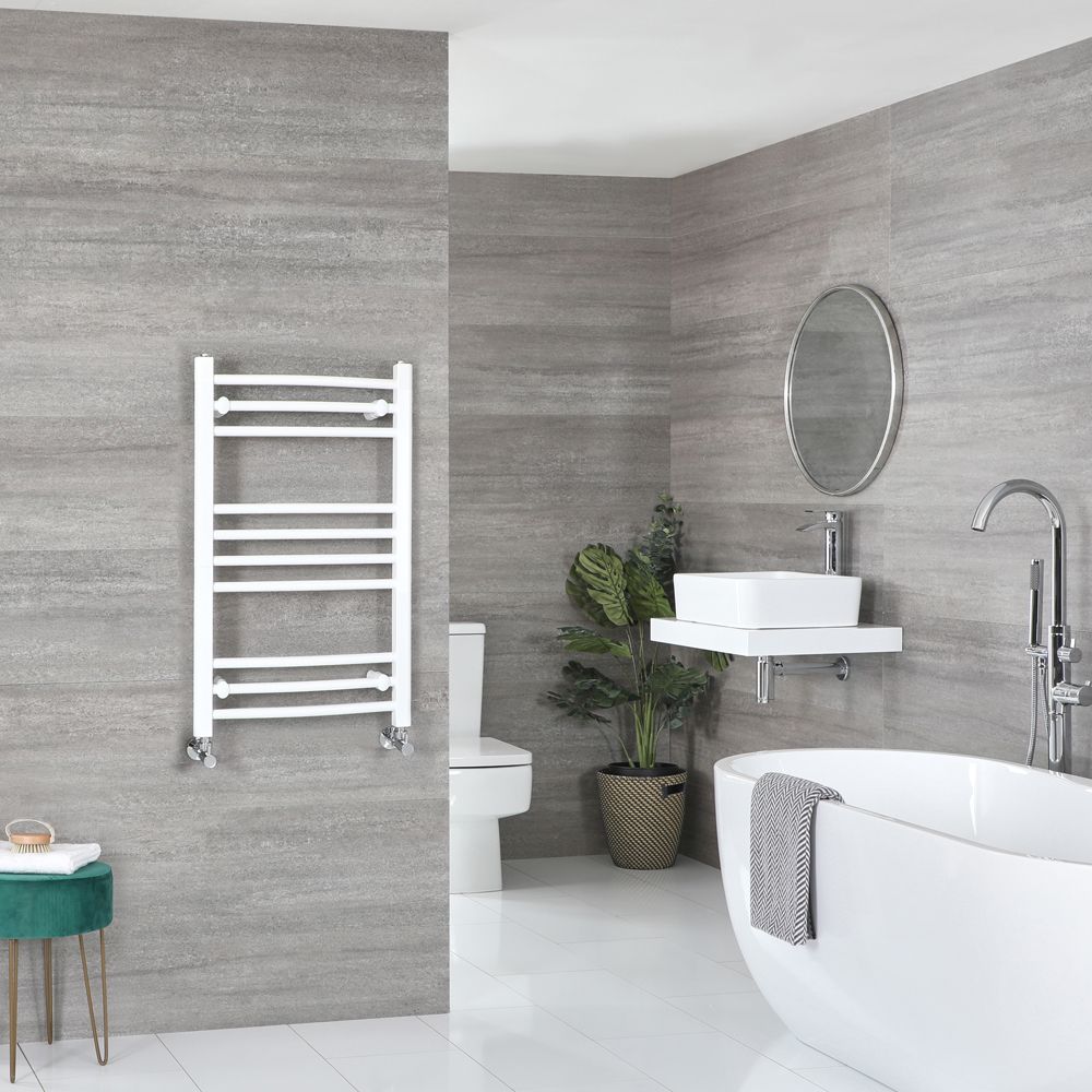 Milano Ive - Curved White Heated Towel Rail 800mm x 500mm