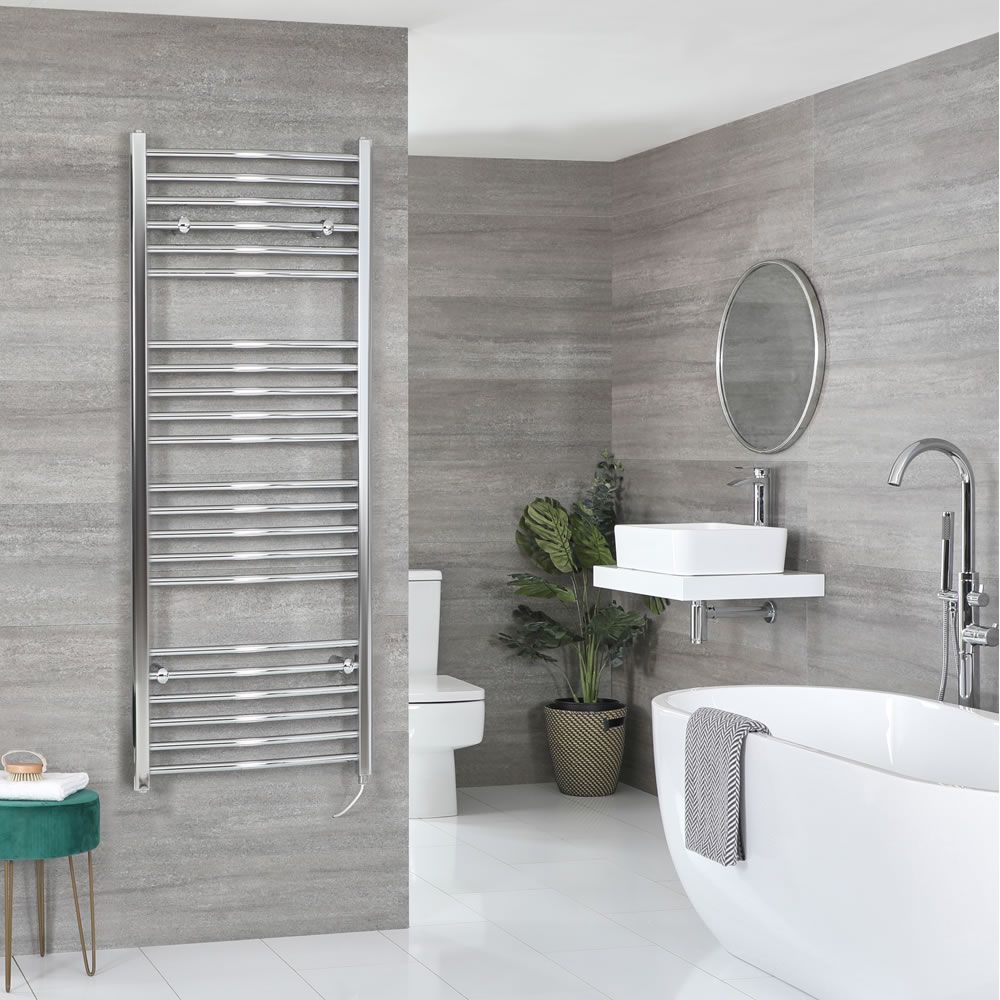 Milano Kent Electric - Curved Chrome Heated Towel Rail - Choice of Size and Element