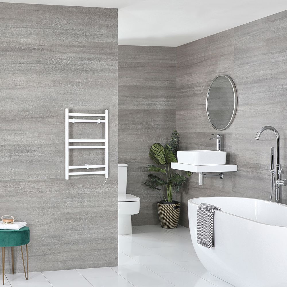 Milano Ive Electric - Straight White Heated Towel Rail 600mm x 400mm