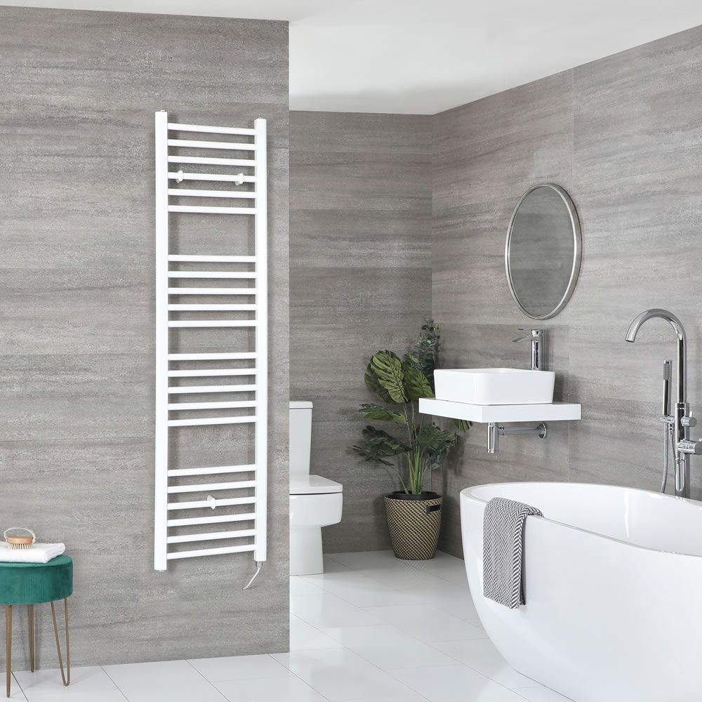 Milano Ive Electric - Straight White Heated Towel Rail 1600mm x 400mm