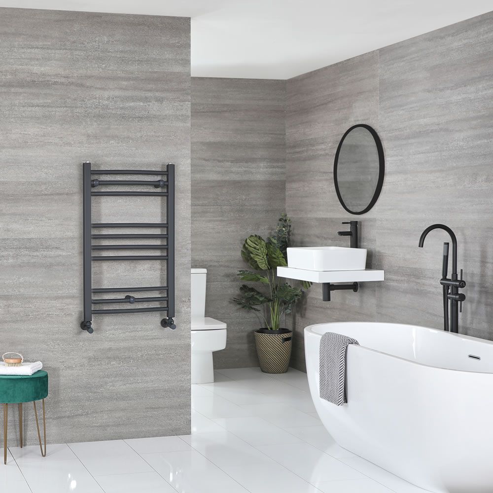 Milano Artle - Straight Anthracite Heated Towel Rail 800mm x 500mm