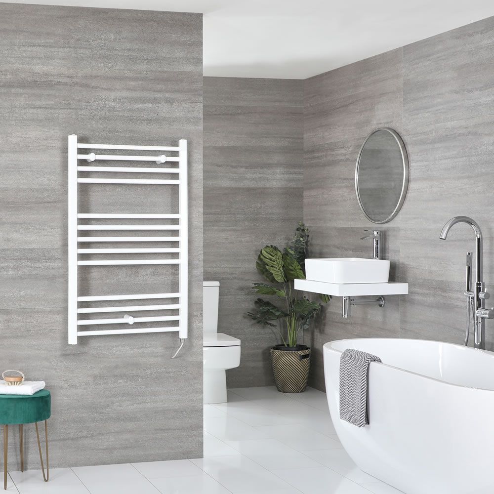 Milano Ive Electric - Straight White Heated Towel Rail 1000mm x 500mm