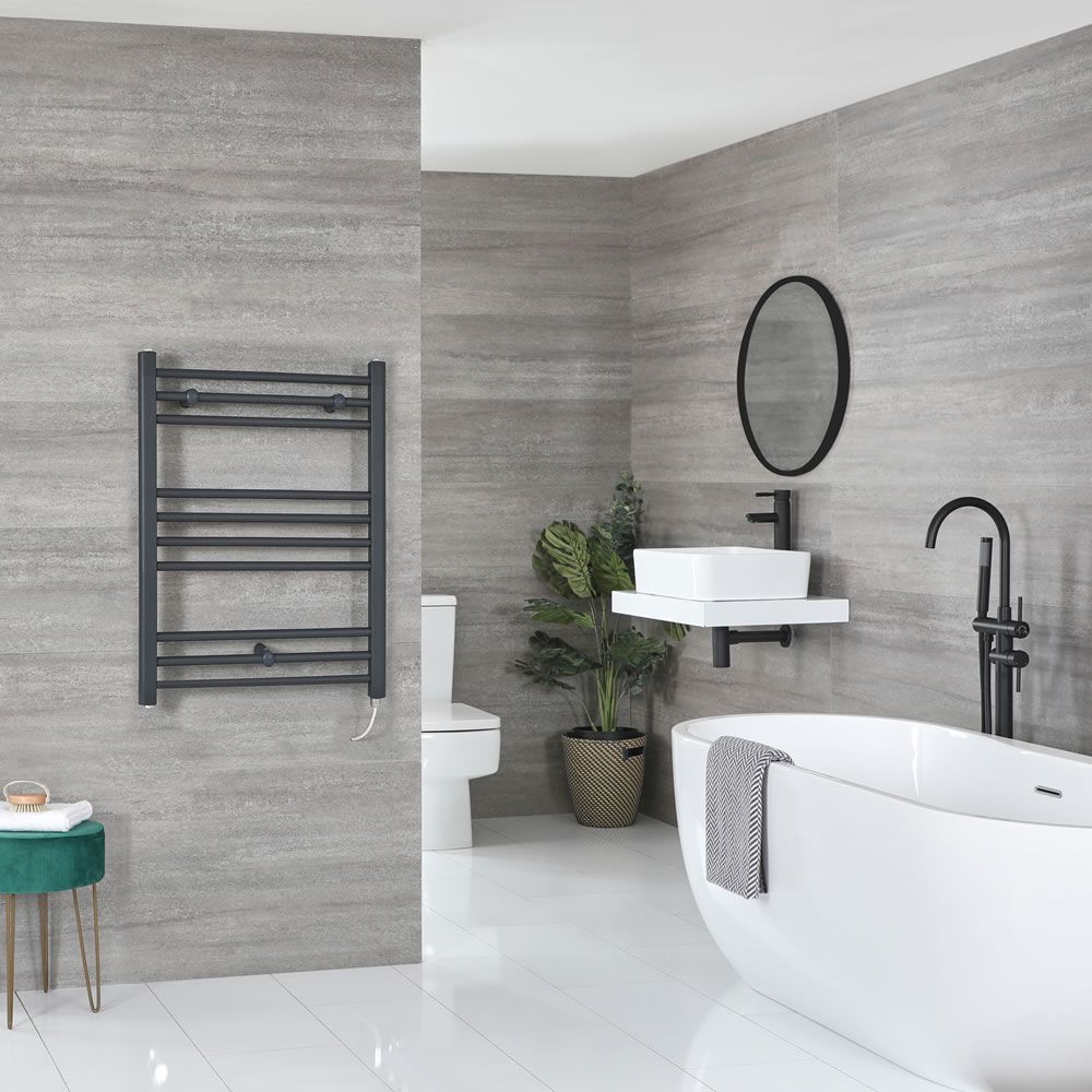 Milano Artle Electric - Straight Anthracite Heated Towel Rail 800mm x 600mm