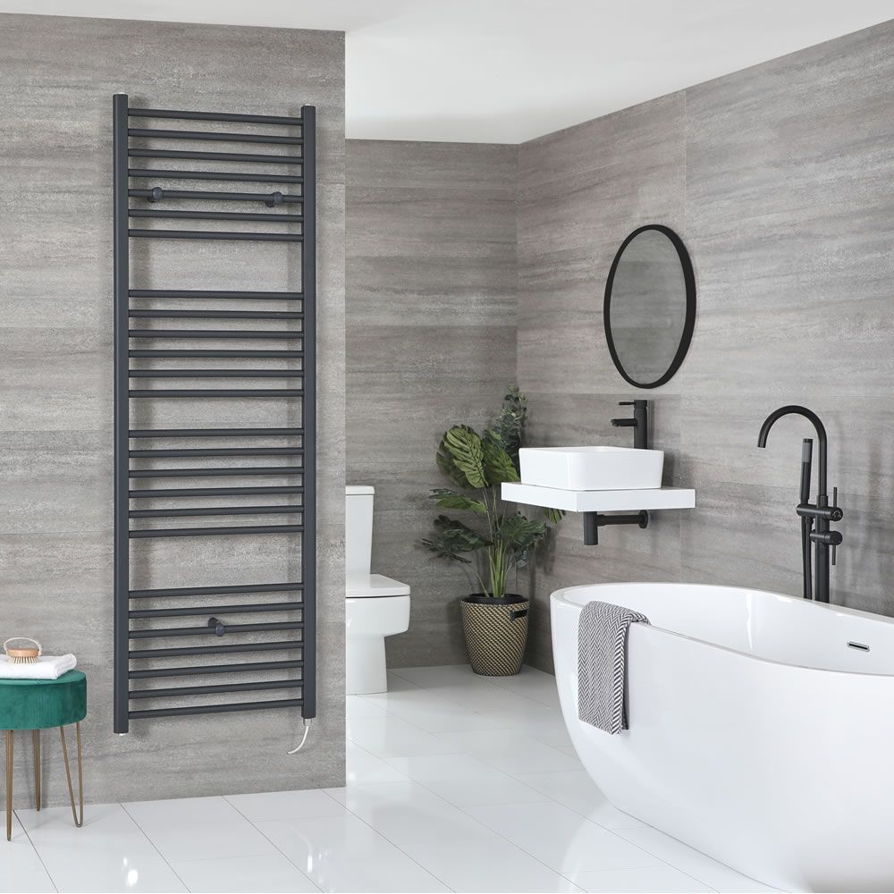 Milano Artle Electric - Straight Anthracite Heated Towel Rail 1800mm x 600mm