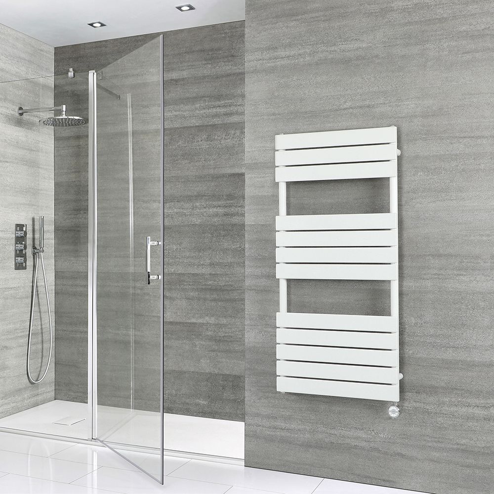 Milano Lustro Electric - Designer White Flat Panel Heated Towel Rail - 1200mm x 600mm