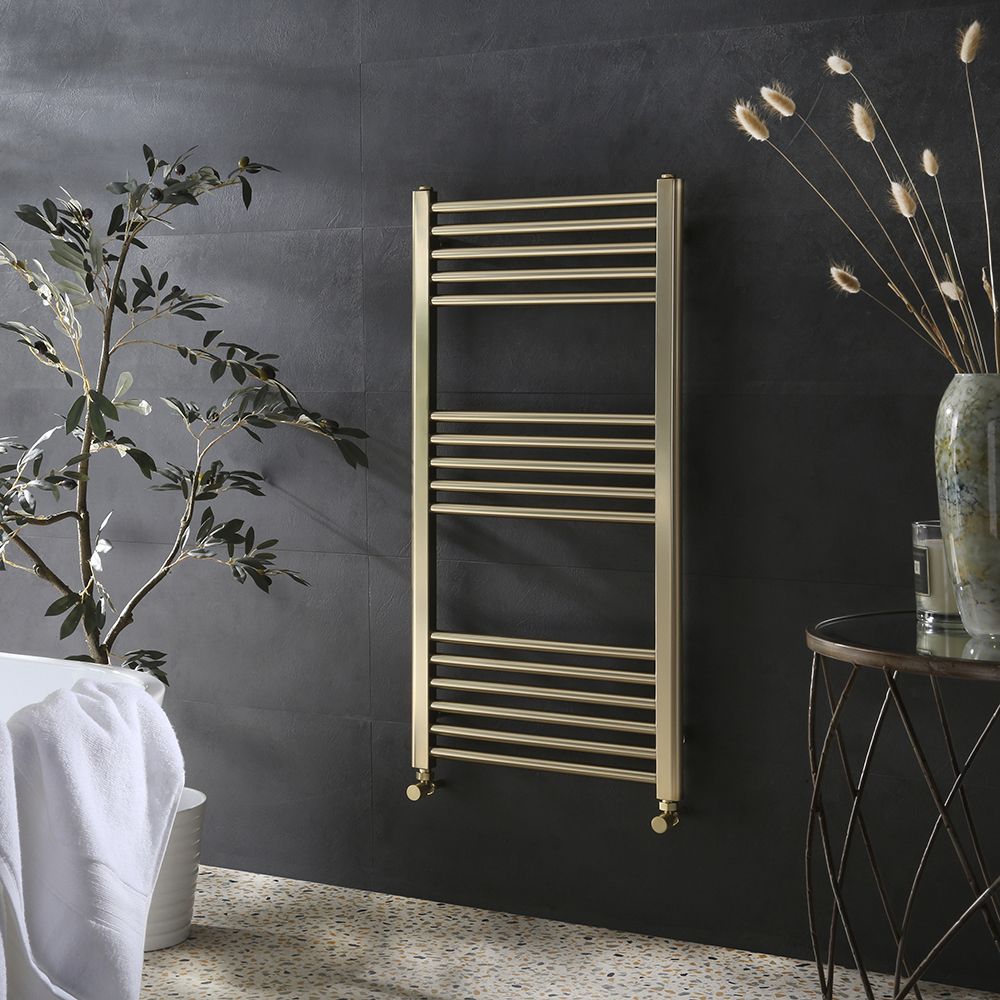 Milano Esk - Brushed Brass Stainless Steel Flat Heated Towel Rail - 1000mm x 500mm