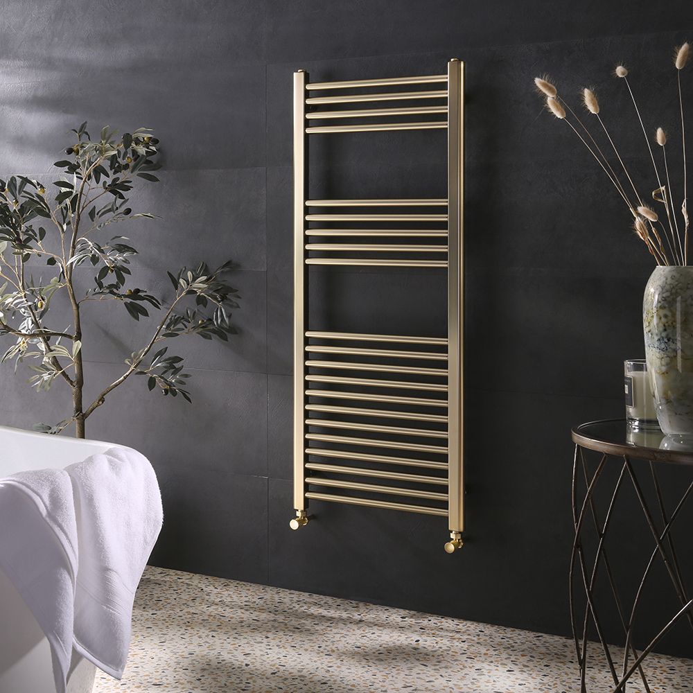 Milano Esk - Brushed Brass Stainless Steel Flat Heated Towel Rail - 1200mm x 500mm