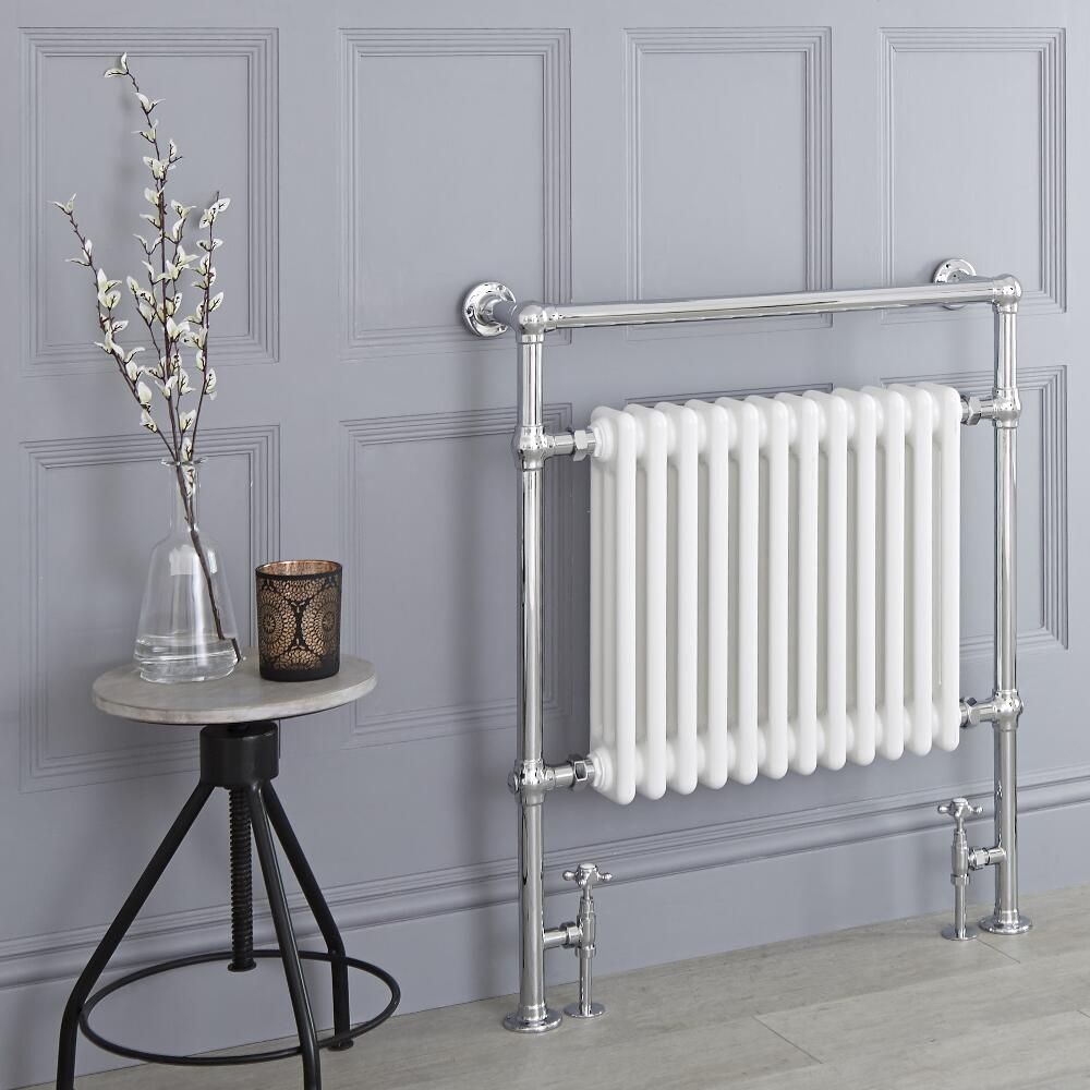 Milano Elizabeth - White and Chrome Traditional Heated Towel Rail - 930mm x 790mm