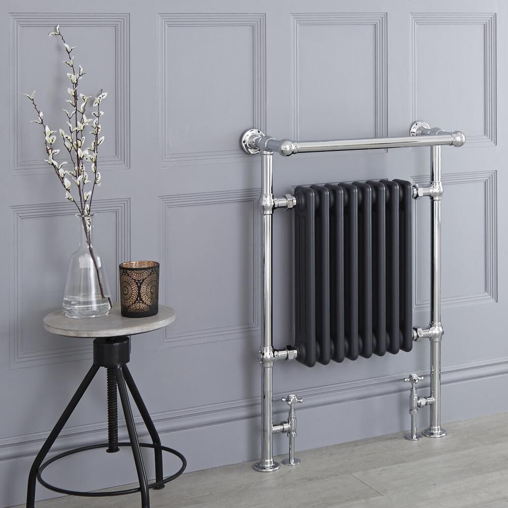 Milano Elizabeth - Anthracite Traditional Heated Towel Rail - 930mm x 620mm (Angled Top Rail)