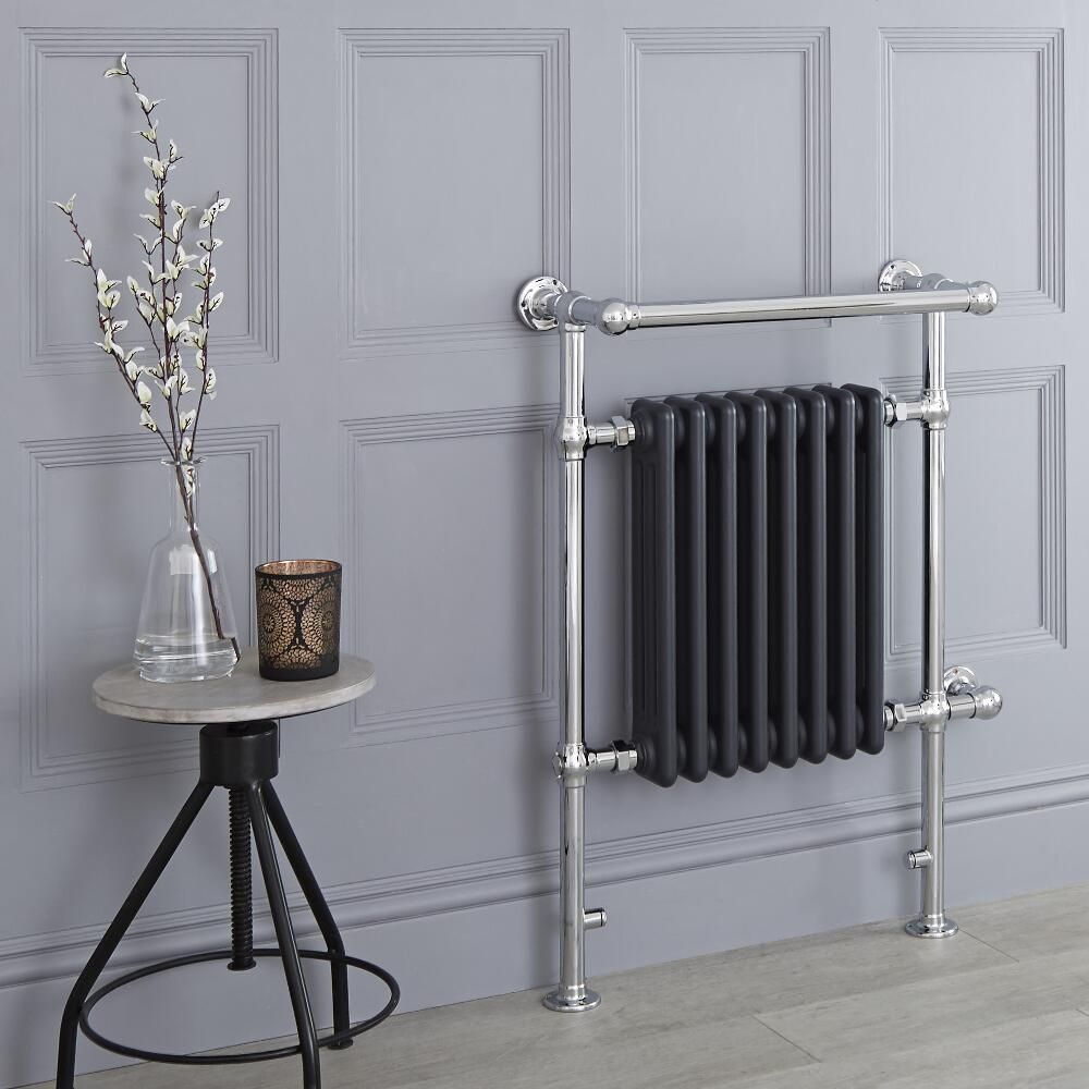 Milano Elizabeth - Anthracite Traditional Electric Heated Towel Rail - 930mm x 620mm (With Overhanging Rail)