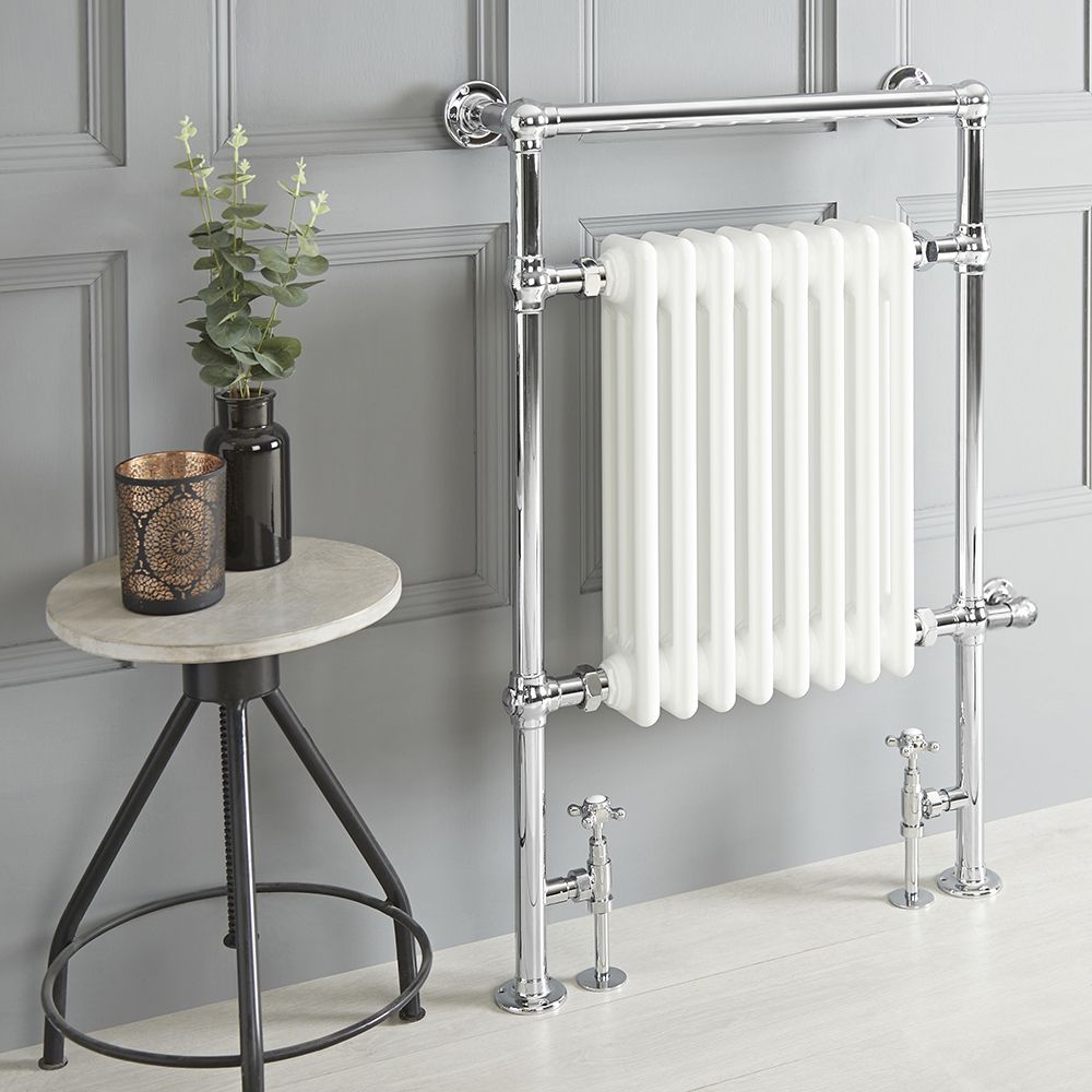 Milano Elizabeth - White Traditional Dual Fuel Heated Towel Rail - 930mm x 620mm - Choice of Wi-Fi Thermostat and Cable Cover