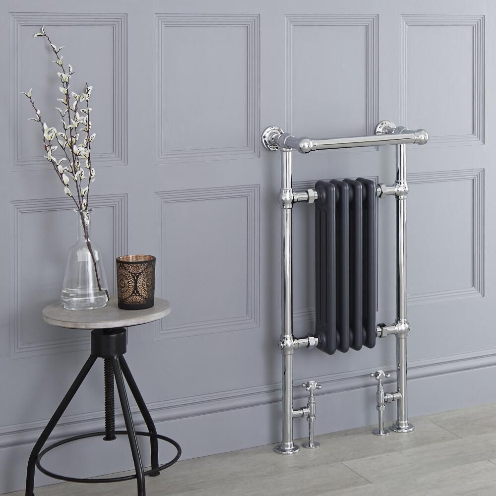 Milano Elizabeth - Anthracite Traditional Heated Towel Rail - 930mm x 450mm (Angled Top Rail)