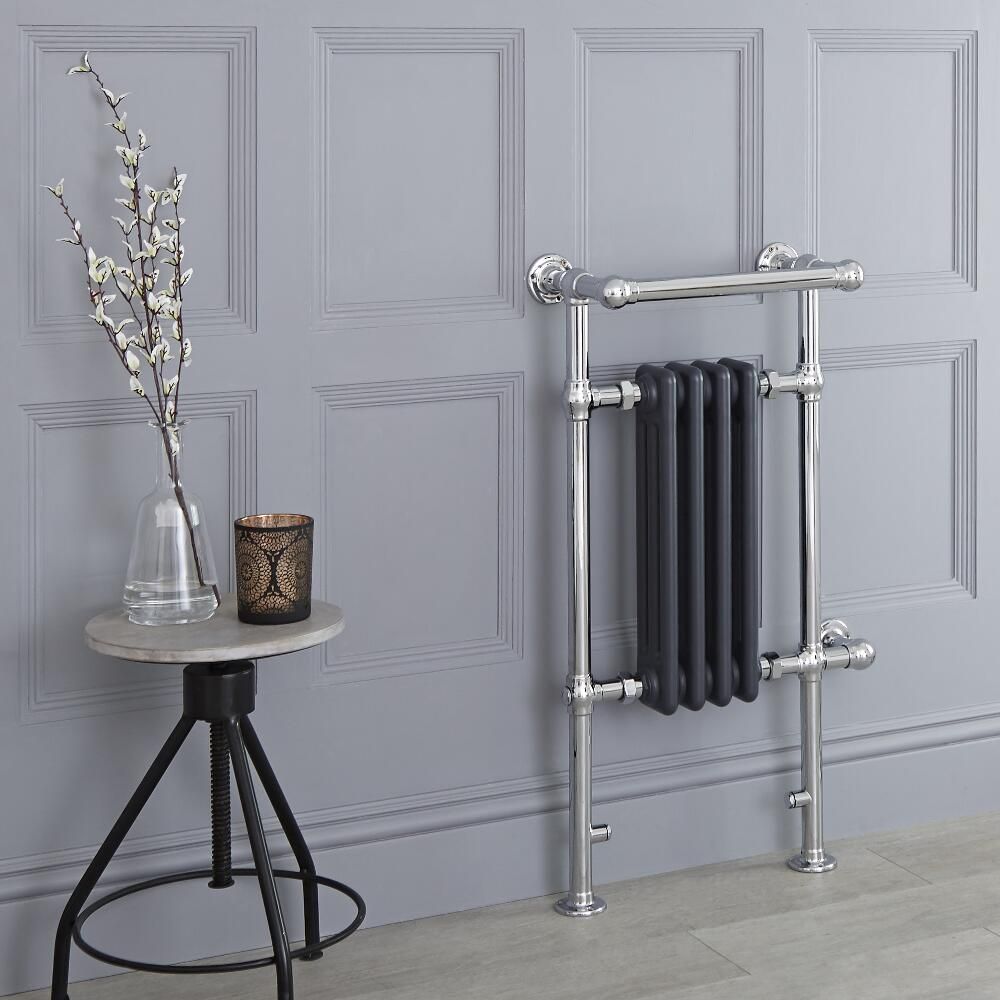 Milano Elizabeth - Anthracite Traditional Electric Heated Towel Rail - 930mm x 452mm (Angled Top Rail)