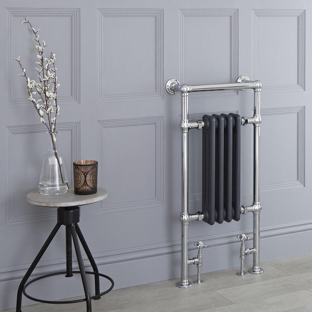 Milano Elizabeth - Anthracite and Chrome Traditional Heated Towel Rail - 930mm x 452mm