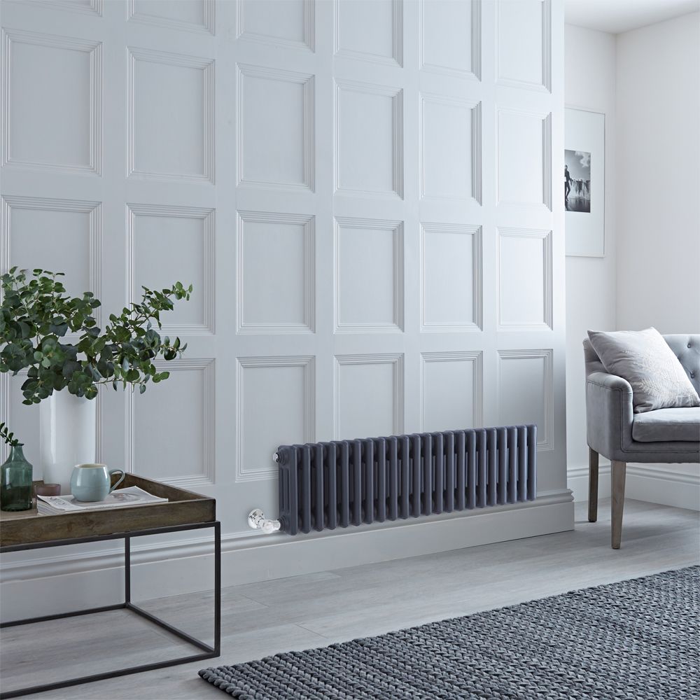 Milano Windsor - Anthracite Traditional Horizontal Electric Triple Column Radiator - 300mm x 1010mm - Choice of Wi-Fi Thermostat