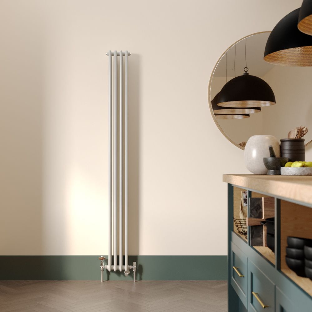 Milano Windsor - White Traditional Vertical Dual Fuel Triple Column Radiator - 1800mm x 200mm - Choice of Valve and Wi-Fi Thermostat