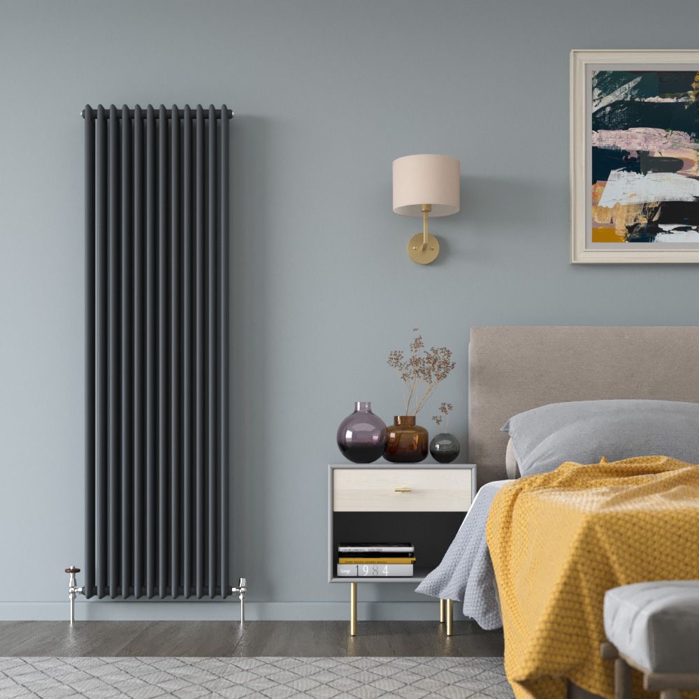 Milano Windsor - Vertical Triple Column Anthracite Traditional Cast Iron Style Radiator - 1800mm x 560mm