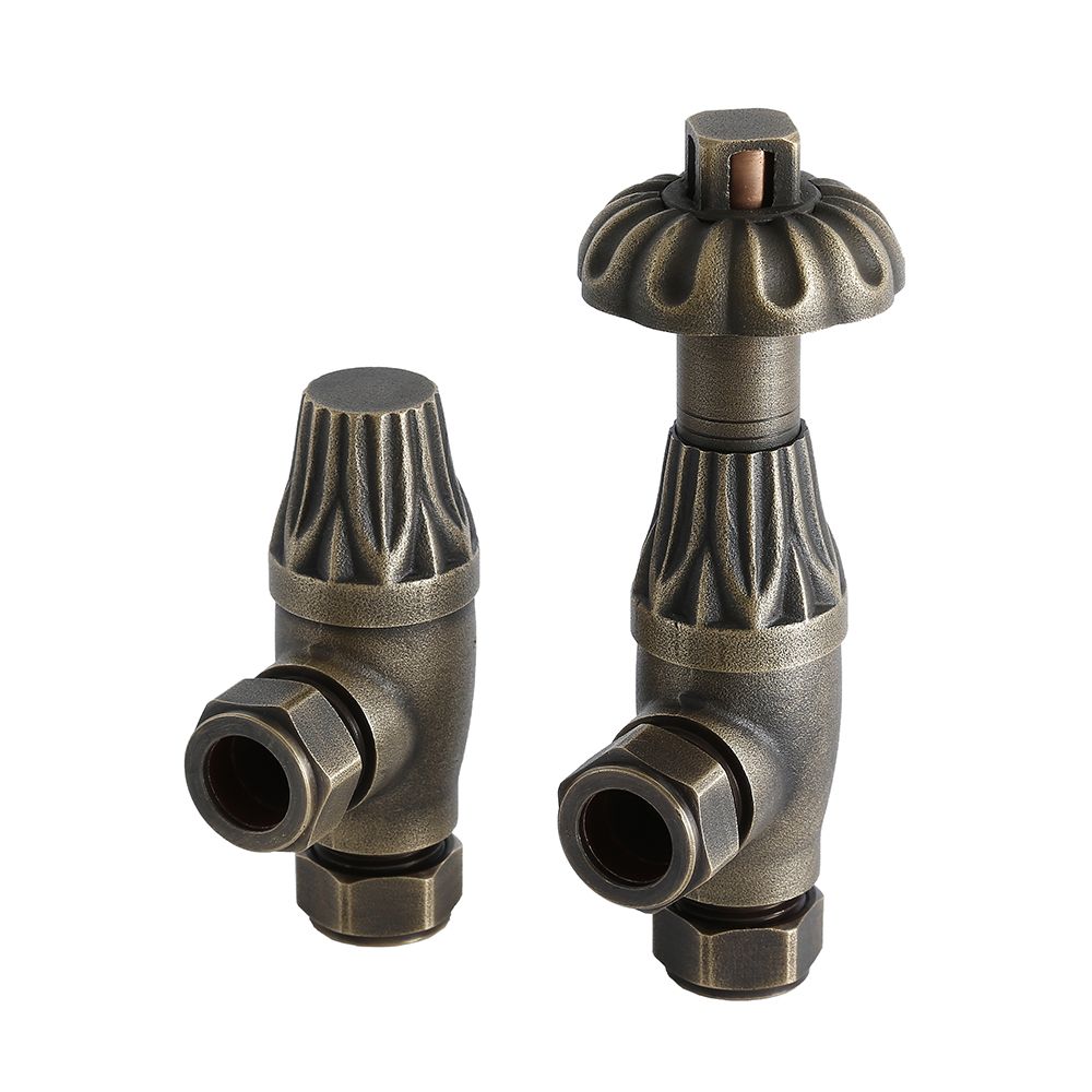 Milano - Antique Style Bronze Thermostatic Angled Radiator Valves (Pair)