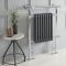 Milano Elizabeth - Anthracite Traditional Dual Fuel Heated Towel Rail - 930mm x 620mm (With Overhanging Rail) - Choice of Wi-Fi Thermostat and Cable Cover