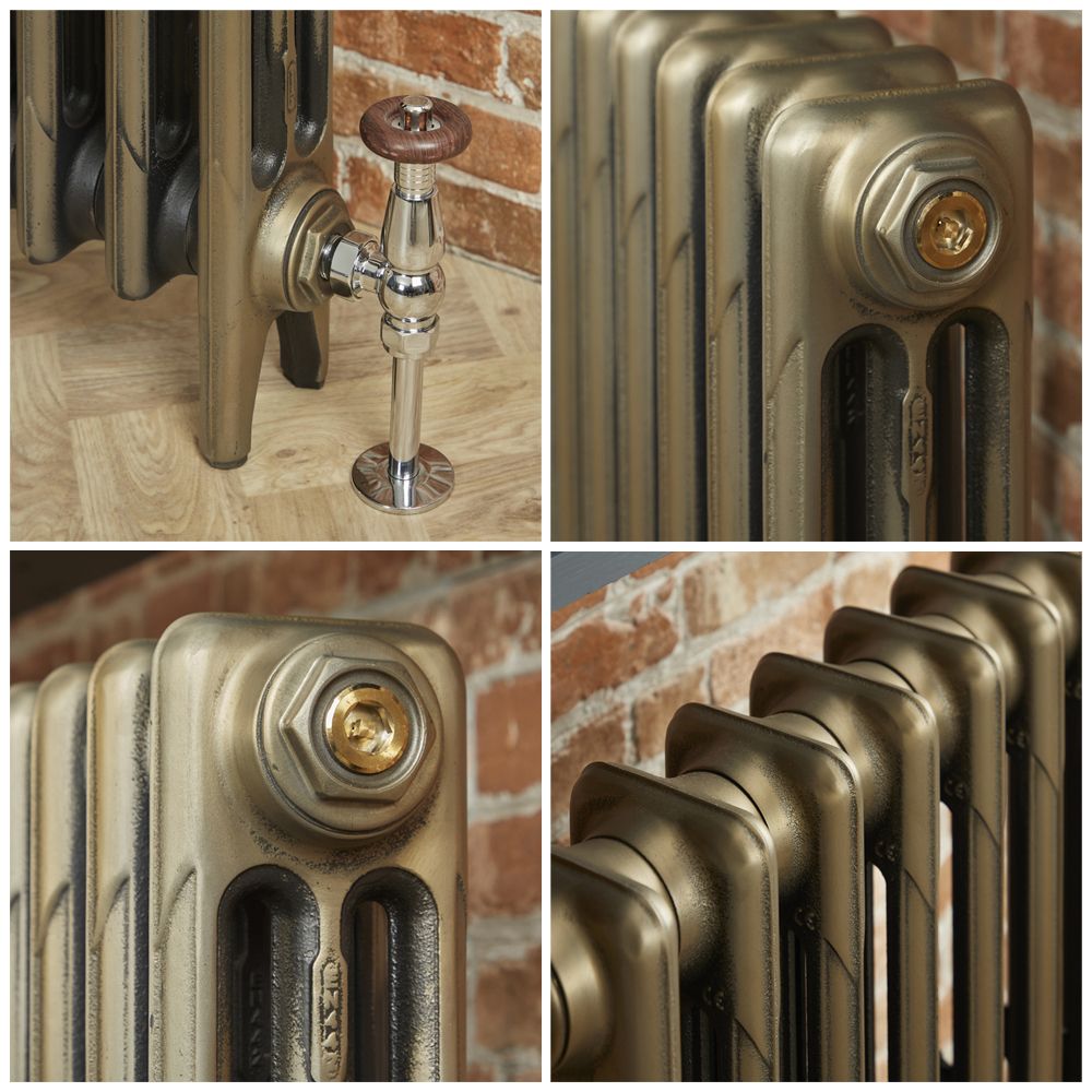 Milano Mercury - 3 Column Cast Iron Radiator - 660mm Tall - Natural Brass - Multiple Sizes Available