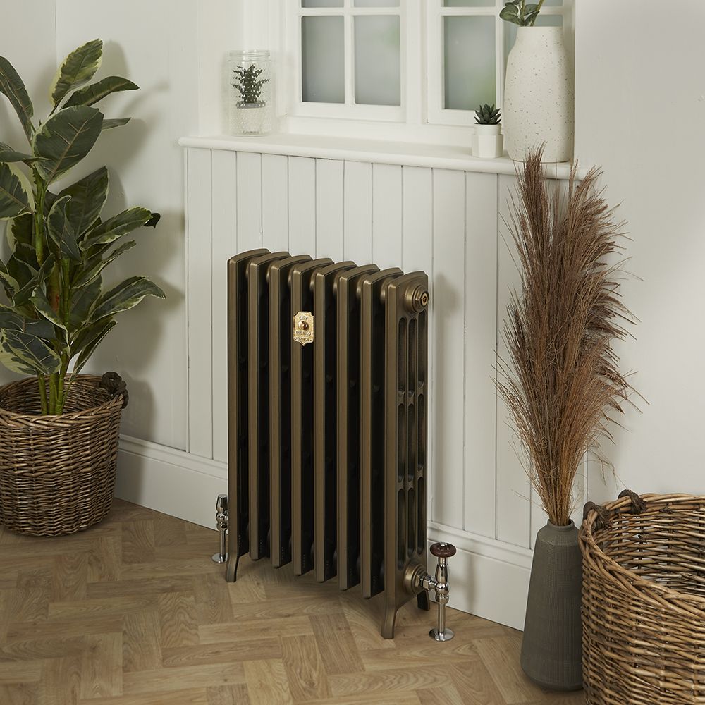 Milano Isabel - 4 Column Cast Iron Radiator - 660mm Tall - Natural Brass - Multiple Sizes Available