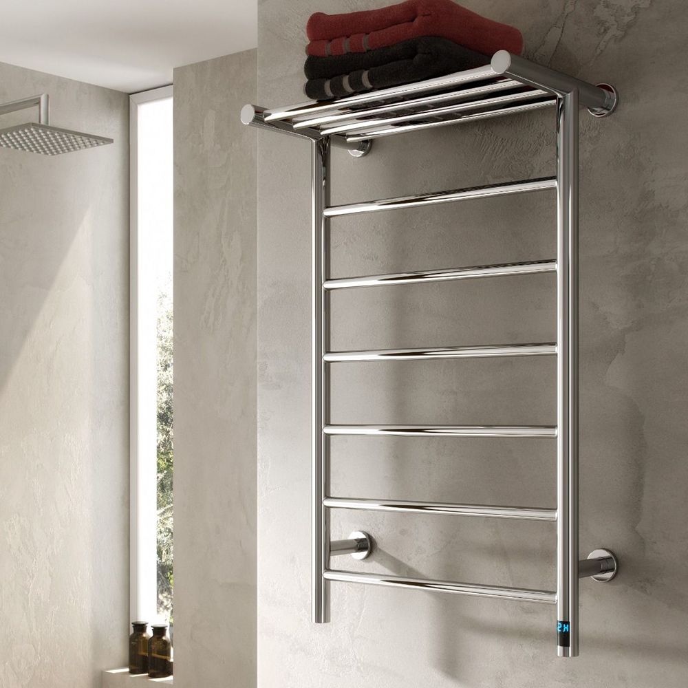 Reina Maira - Stainless Steel Dry Electric Heated Towel Rail with Heated Shelf - 1190mm x 500mm - Chrome