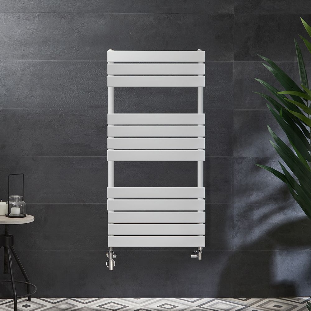 Milano Lustro Dual Fuel - Designer White Flat Panel Heated Towel Rail - Various Sizes and Cable Cover Option