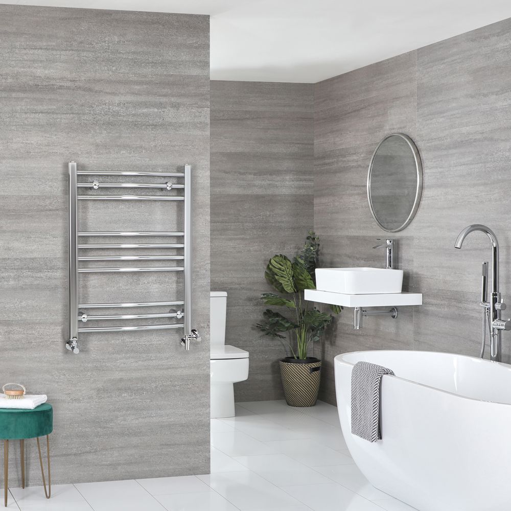 Milano Kent - Chrome Dual Fuel Curved Heated Towel Rail 800mm x 600mm
