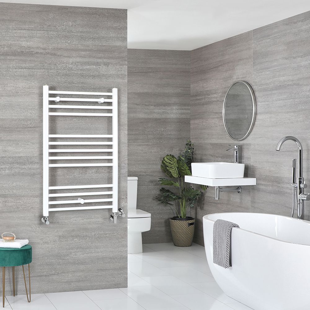 Milano Ive - White Dual Fuel Straight Heated Towel Rail 1000mm x 600mm