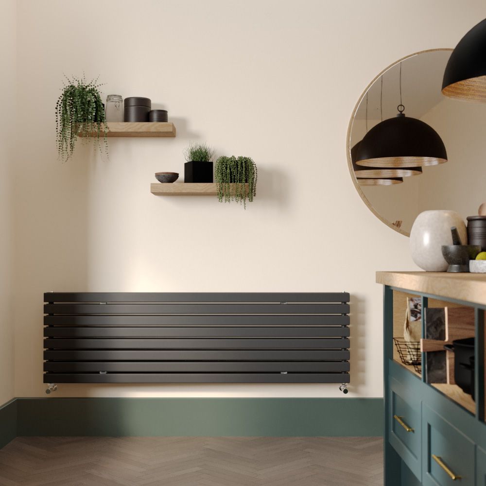 Milano Capri - Anthracite Horizontal Flat Panel Double Designer Radiator 472mm x 1600mm