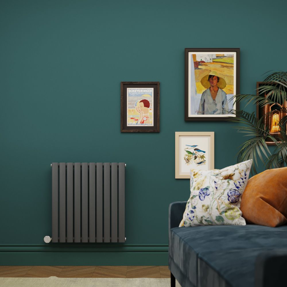 Milano x ECOSO Aruba - Electric Anthracite Horizontal Designer Radiator - 635mm x 590mm (Single Panel) - with Wi-FI Thermostatic Heating Element