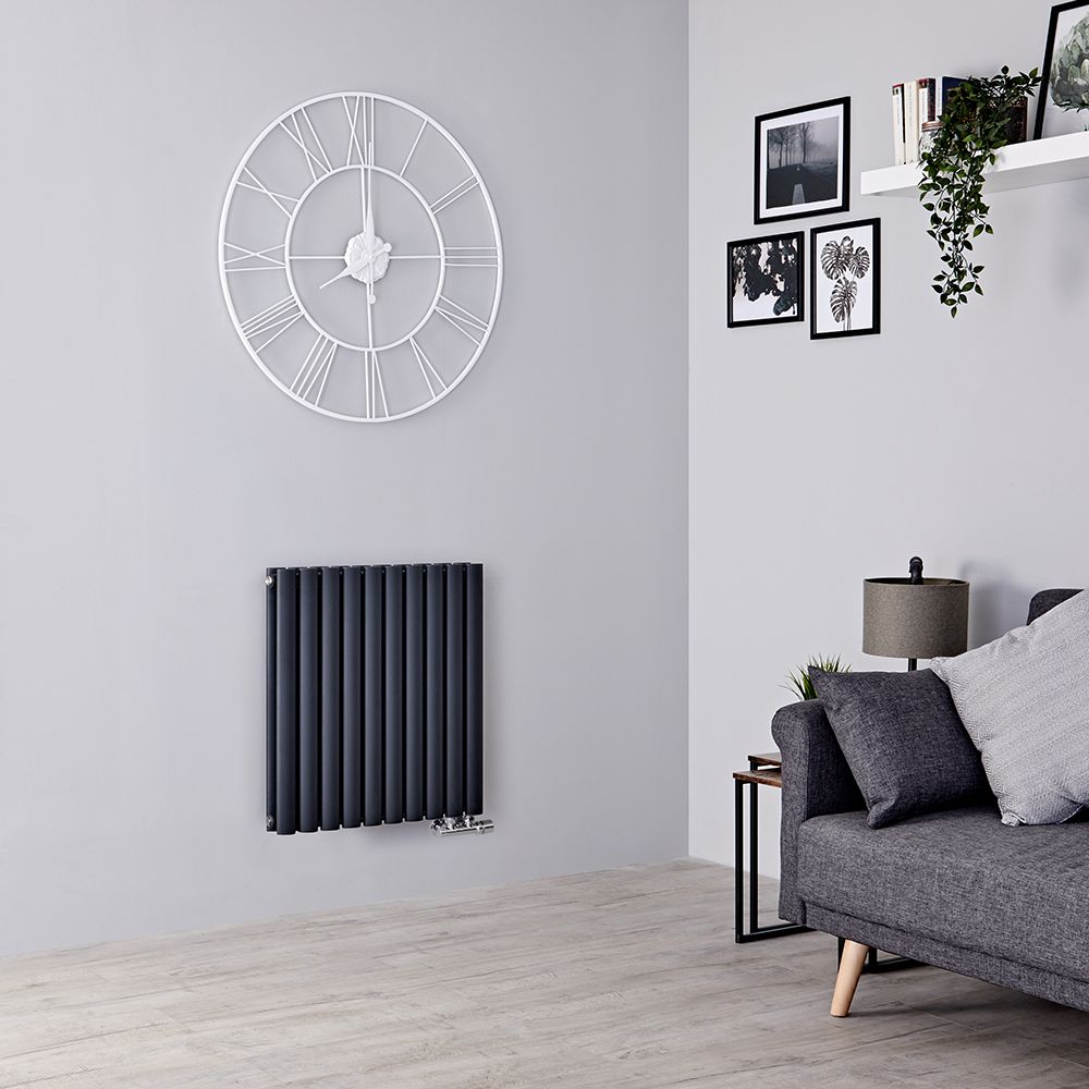 Milano Aruba Flow - Anthracite Horizontal Double Panel Side Connection Designer Radiator 635mm x 590mm
