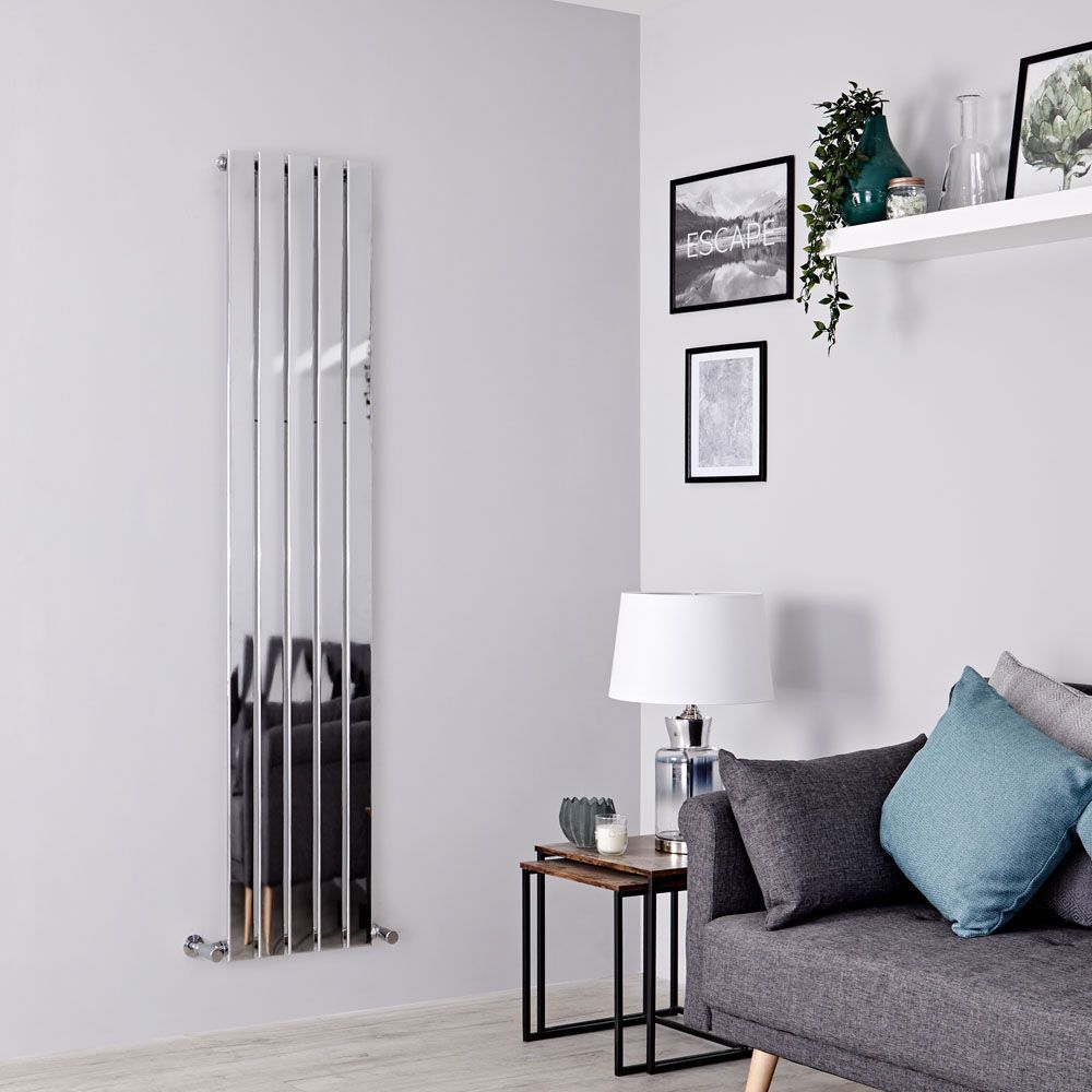 Milano Alpha - Chrome Flat Panel Vertical Designer Radiator - (Single Panel) - Choice of Size