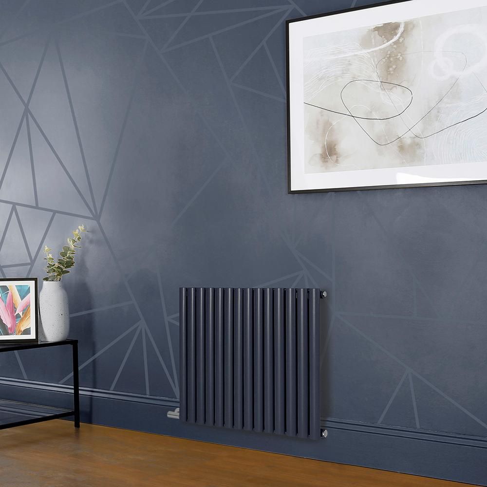 Milano x ECOSO Aruba Electric - Regal Blue Horizontal Designer Radiator - 635mm Tall - Choice of Size, Thermostat and Cable Cover