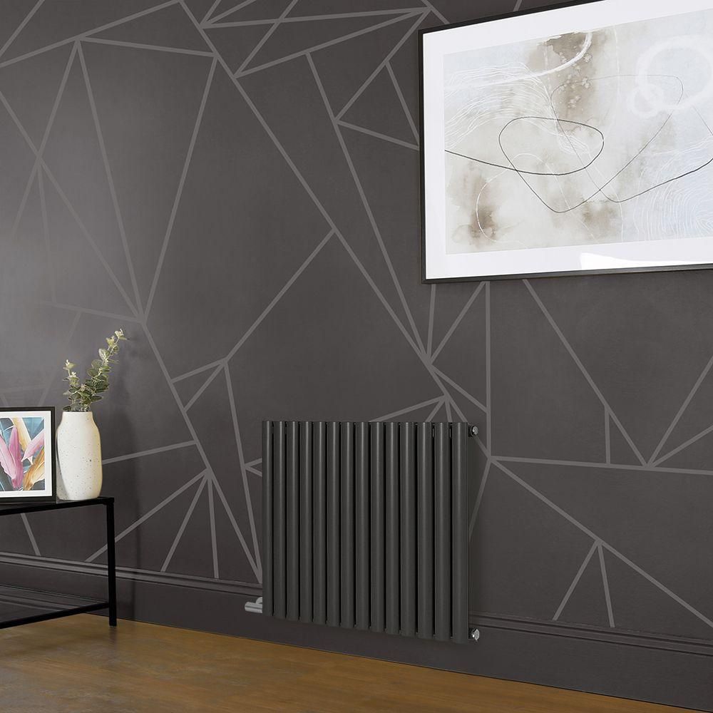 Milano x ECOSO Aruba Electric - Carbon Grey Horizontal Designer Radiator - 635mm Tall - Choice of Size, Thermostat and Cable Cover