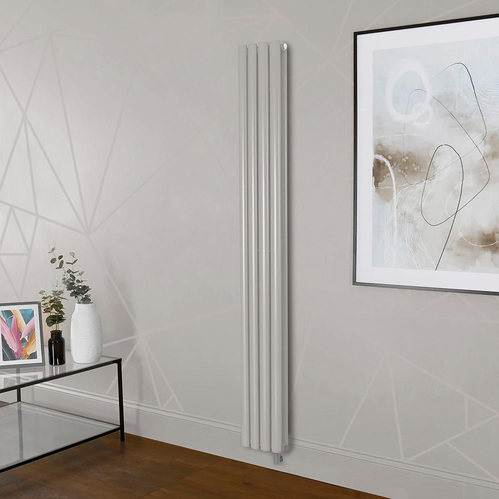 Milano x ECOSO Aruba Electric - Pearl White Vertical Designer Radiator - Choice of Size, Thermostat and Cable Cover