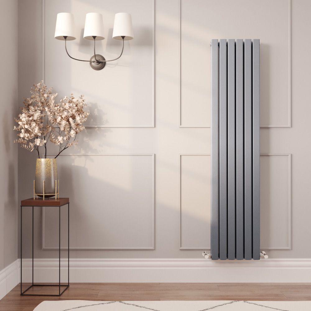Milano Capri - Silver Flat Panel Vertical Designer Radiator - 1600mm x 354mm - Choice of Panel