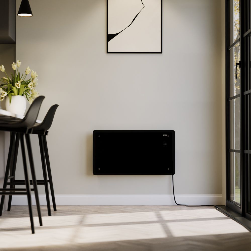 ECOSO Vitrum - Smart Electric Glass Panel Portable Heater - Plug-In/Hardwired Options and Choice of Wattage and Finish