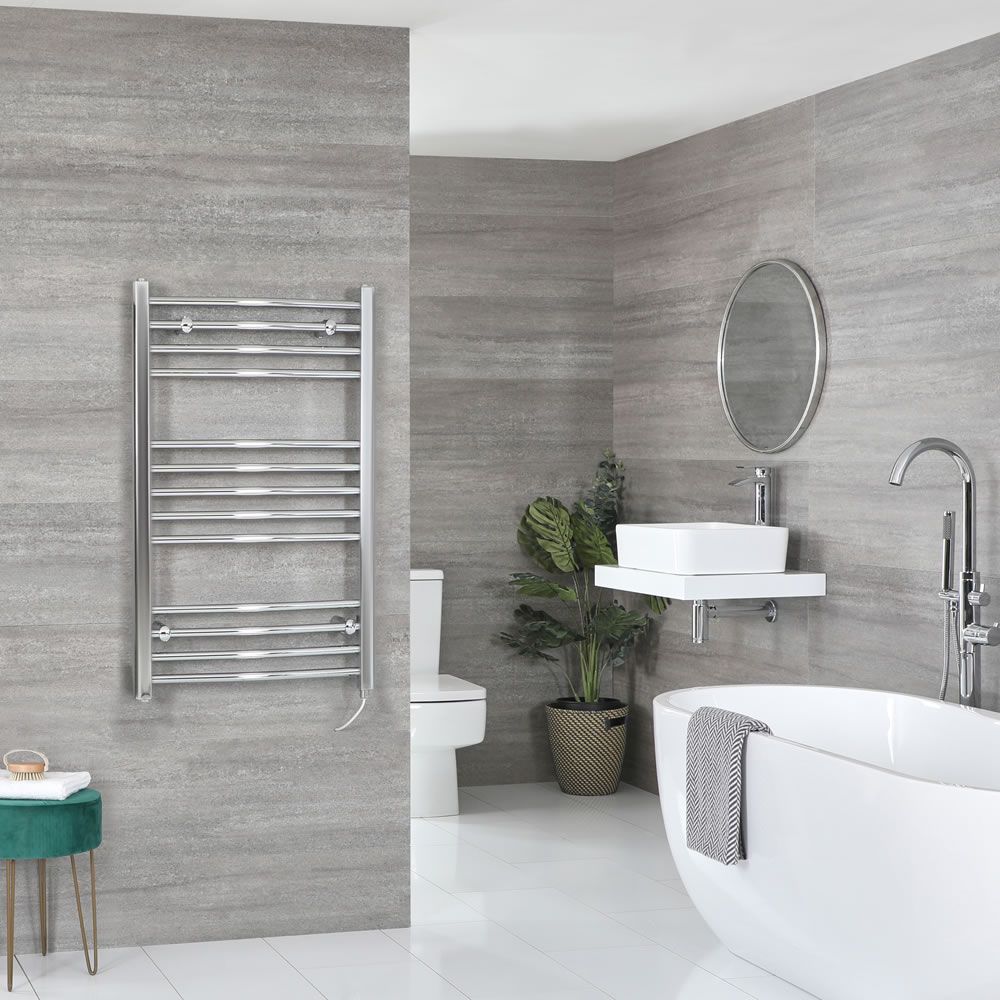 Milano Kent Electric - Curved Chrome Heated Towel Rail 1000mm x 600mm