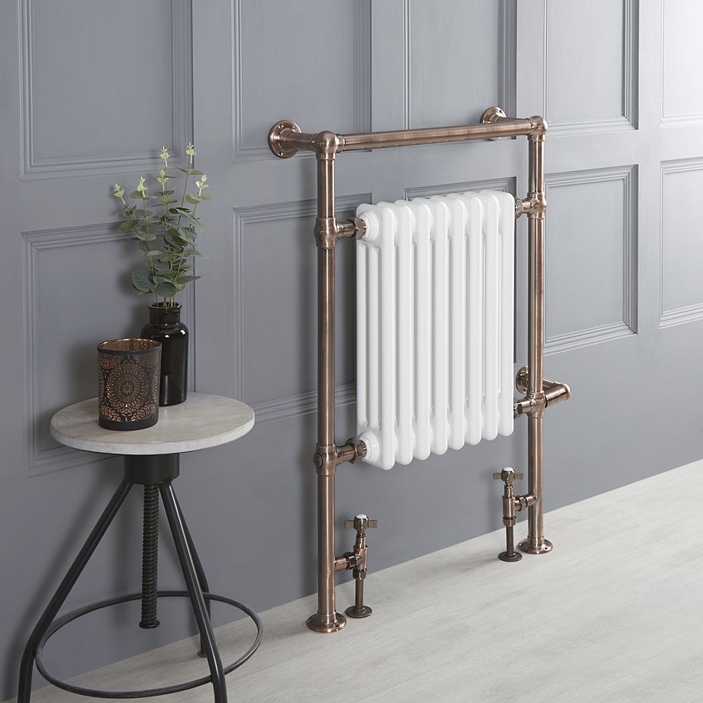 Milano Elizabeth - Brushed Bronze Traditional Dual Fuel Heated Towel Rail - 930mm x 620mm - Choice of Wi-Fi Thermostat and Cable Cover