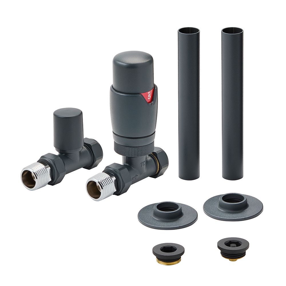 Milano - Thermostatic Straight Radiator Valve and Pipe Sleeve Set - Choice of Finish