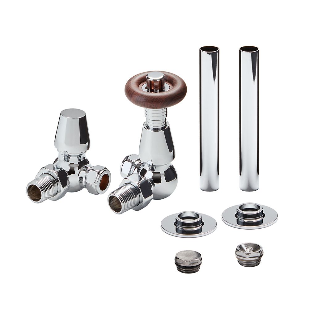 Milano Windsor - Traditional Thermostatic Corner Radiator Valve and Pipe Sleeve Set - Choice of Finish