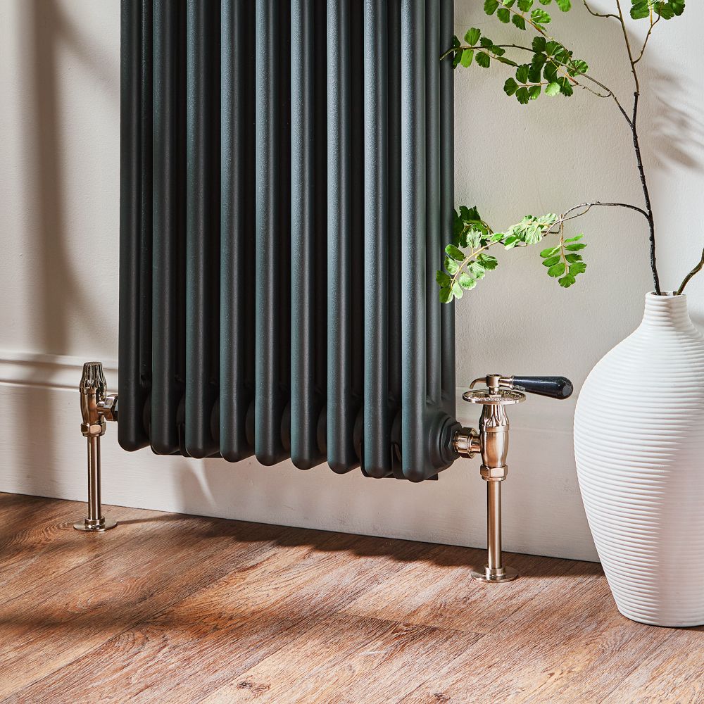 Milano - Traditional Thermostatic Angled Radiator Valve and Pipe Set - Choice of Finish