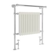 Milano Elizabeth - White and Chrome Traditional Heated Towel Rail - 930mm x 790mm (With Overhanging Rail)