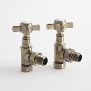  Milano - Traditional Brushed Brass Angled Radiator Valves (Pair)
